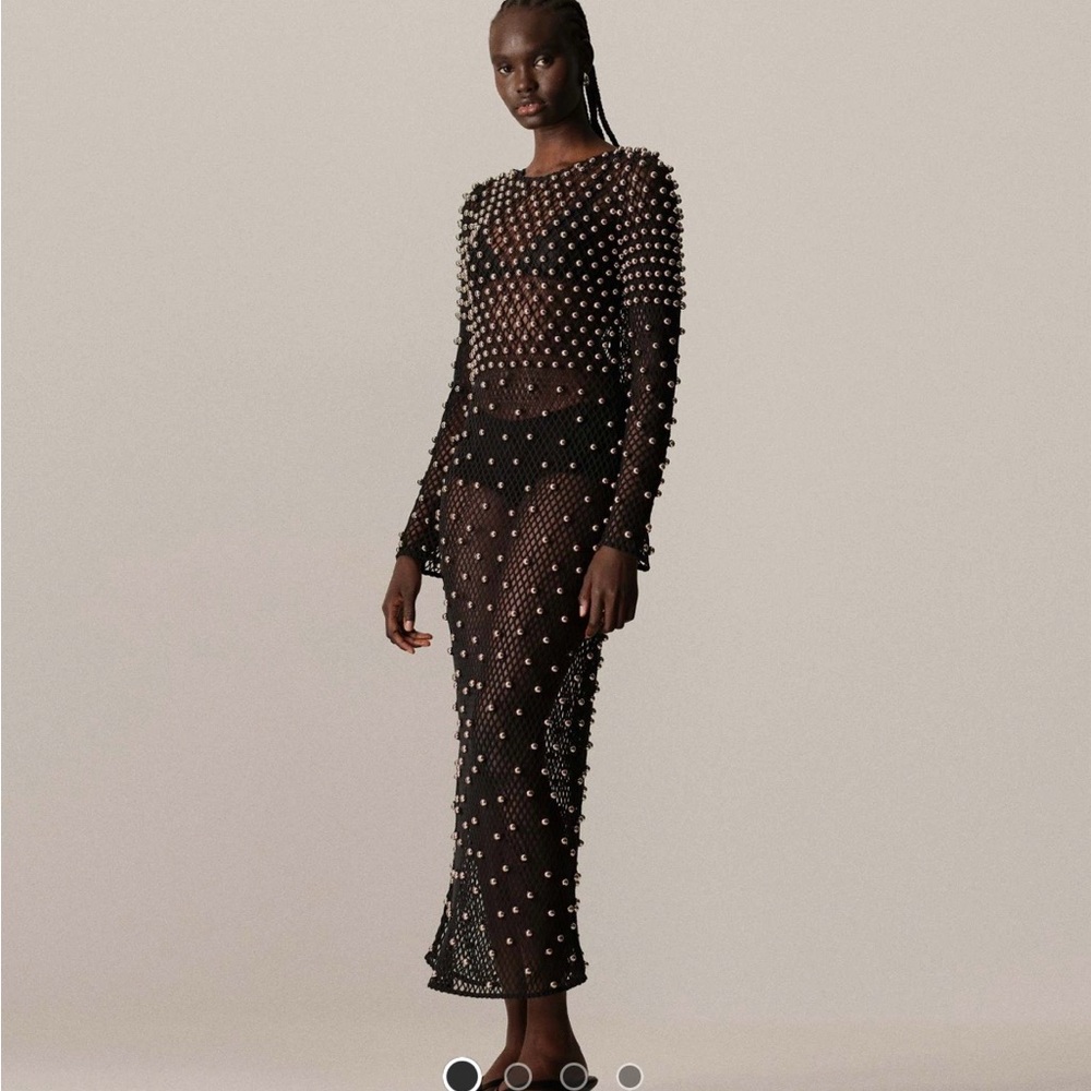 ASOS ARRANGE embellished mesh long sleeve maxi dress in black sizes 6 & 8